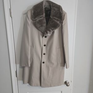 London Fog Limited Edition Coat Mens 40 Reg‎ Beige Faux Fur Collar Button Jacket